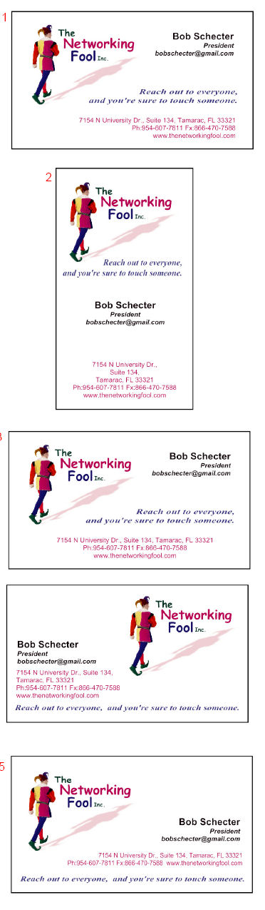 Networking Fool business card selections